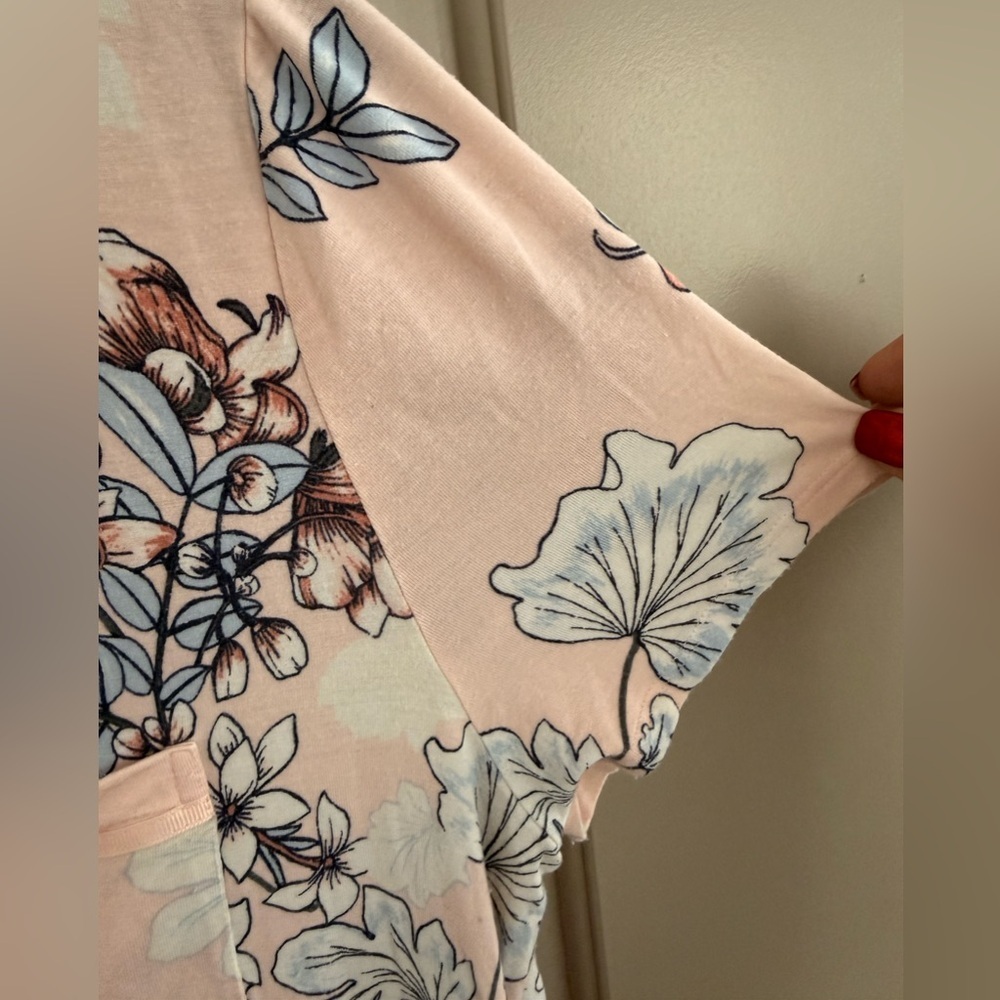 Soma “Notched Collar” short sleeve/pants peach floral print sz Large - Picture 5 of 10